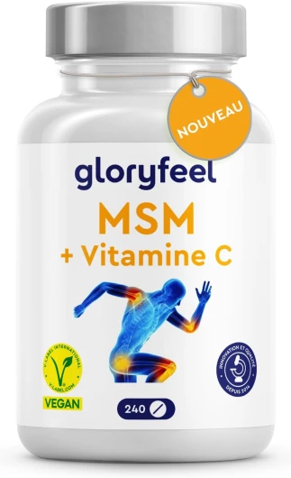 MSM avec Vitamine C, Complexe pour les Os, Articulations, Peau & Système Immunitaire*, 2000 mg de Méthylsulfonylméthane Par Dose, 240 Petits Comprimés, Alternative à la Poudre et aux Gelules