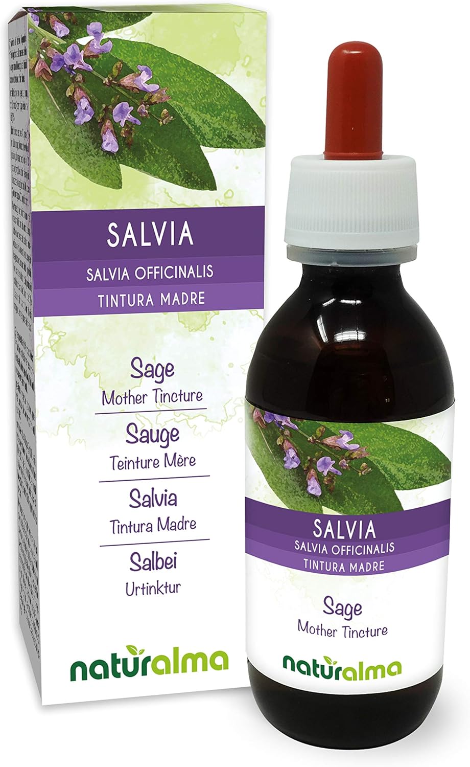 Sauge (Salvia officinalis) feuilles Teinture Mère sans alcool Naturalma - Extrait liquide gouttes 120 ml - Complément alimentaire - Végétalien ou végan