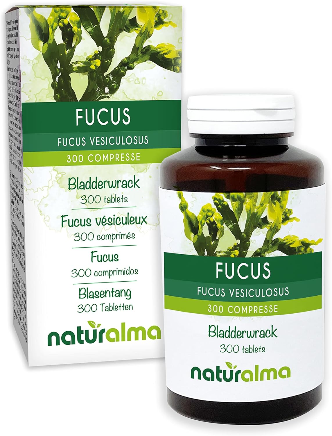 Fucus vésiculeux ou Chêne marin (Fucus vesiculosus) thalle (algue) Naturalma - 150 g - 300 comprimés - Complément alimentaire - Naturel et Végétalien