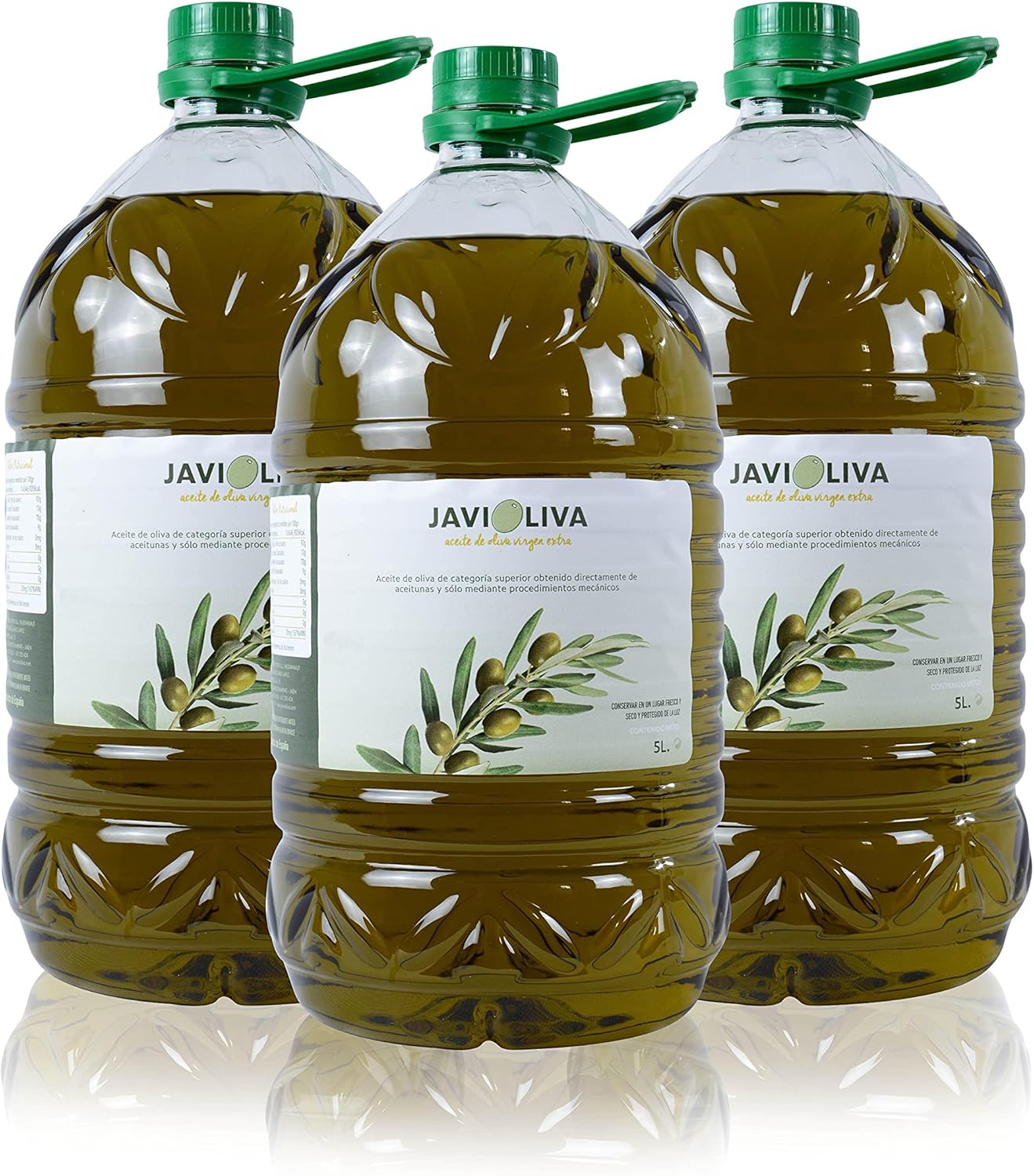 JAVIOLIVA - HUILE D'OLIVE EXTRA VIERGE Naturelle 100% Espagnole - Variété Picual - Pressée à froid, goût intense et fruité, idéale pour cuisiner, les salades et les plats gourmets - (3 x 5 Litres)