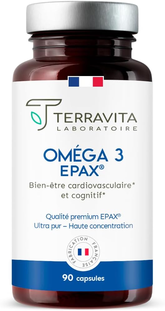 Oméga 3 EPAX® - Huile de Poissons Sauvages Ultra Pure - Processus de Purification Breveté XO - Haute Concentration EPA et DHA - TOTOX inf - à 3 - Pêche Durable - 90 Capsules Anti Oxydation - Terravita