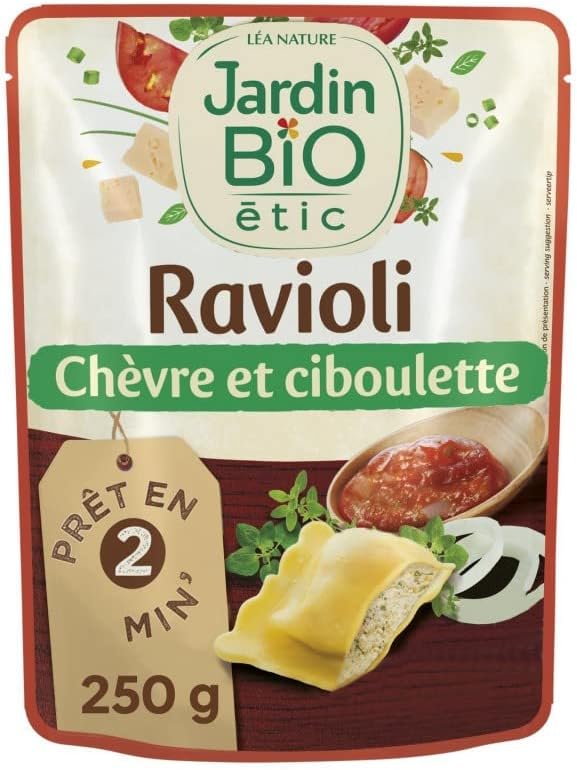 RAVIOLI CHÈVRE CIBOULETTE BIO SACHET INDIVIDUEL 250G, JARDIN BIO ETIC, LOT DE 4