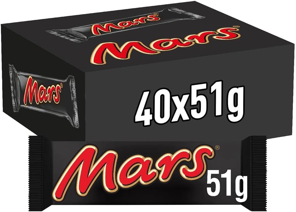 MARS - Barres Chocolat au Lait, Nougat & Caramel - Grand format - 40 barres chocolatées individuelles de 51g