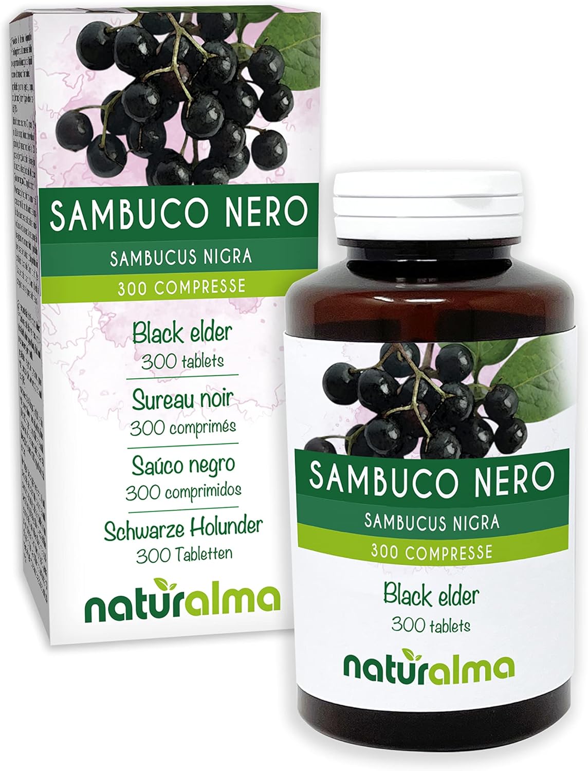 Sureau noir (Sambucus nigra) fleurs et fruits Naturalma - 150 g - 300 comprimés - Complément alimentaire - Naturel et Végétalien