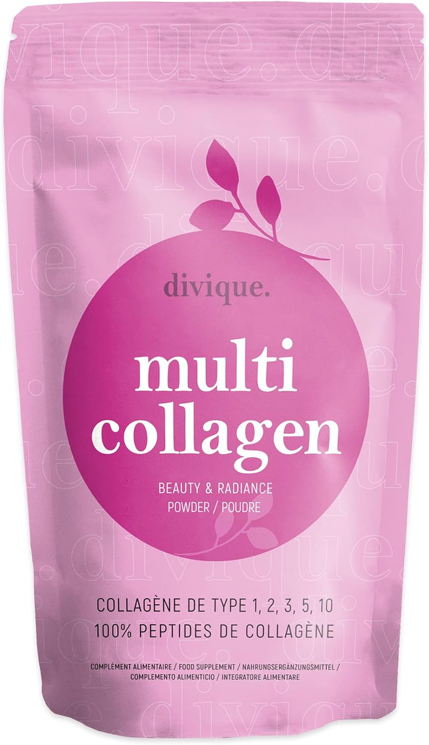 Divique poudre de collagène [500g] - premium multicollagène de type 1, 2, 3, 5, 10-100% peptides de collagène - 10 000 mg de collagène par jour - insipide, soluble, sans additifs
