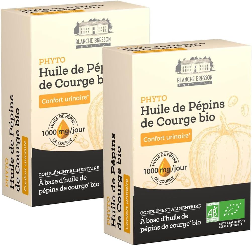 BLANCHE BRESSON - Huile de Pépins de Courge Bio - Confort Urinaire Homme, Débit & Volume Prostate, Diminution Envies d'Uriner, Débit Urinaire - 120 Capsules - Cure de 60 Jours - Fabriqué en France