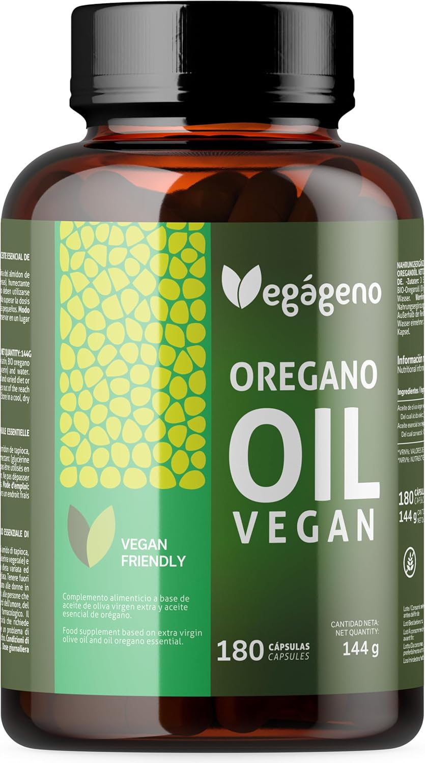 VEGAGENO - Huile Essentielle Origan - 180 Gélules Végétales, Complément Alimentaire à L'huile D'olive Extra Vierge et à L'huile Essentielle D'origan avec Oméga 9 et Carvacrol - Oregano Oil