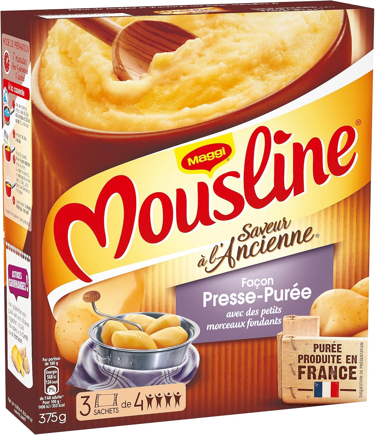 Maggi Mousline Purée Saveur à L'Ancienne Presse Purée (3 Sachets), 375g