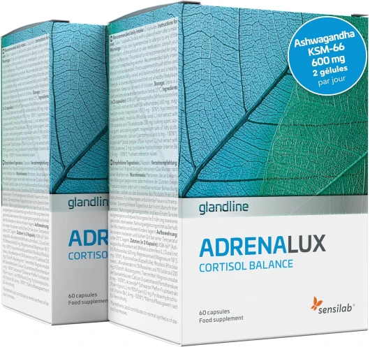 Cortisol - Ashwagandha et Rhodiola Rosea - Magnesium, Piperina et Vitamine B6 - Stress - Anxiete - 120 Gélules - Adrenalux Sensilab
