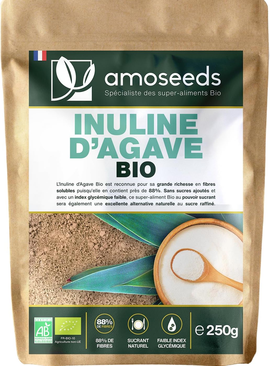 Inuline d'Agave Bio 250G - Prébiotique, 90% Fibres, Glycémie - Qualité Supérieure