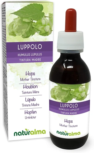 Houblon (Humulus lupulus) strobiles ou cônes (fleurs femelles) Teinture Mère sans alcool Naturalma - Extrait liquide gouttes 120 ml - Complément alimentaire - Végétalien ou végan
