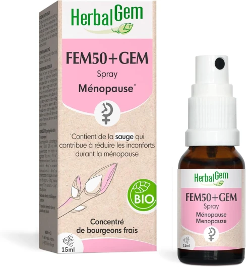 Fem50+Gem Bio - Atténue les désagréments de la ménopause - Complexe de Gemmothérapie Concentrée - 15 ml