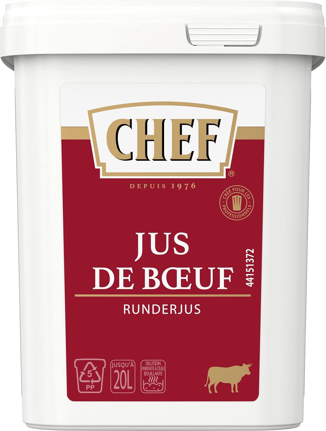 CHEF Jus de Bœuf Déshydraté - Recette Puissante et Riche en Goût de Viande de Boeuf - Gain de Temps en Cuisine - Aide Culinaire, Sauce, Fonds, Fumet - Boîte De 600g Pour 10L à 20L