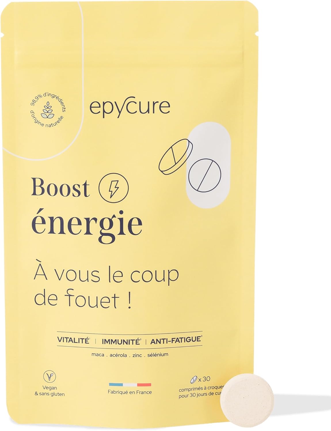 Boost Énergie - Combat Fatigue & Baisse d'Énergie, Renforce Immunité, Tonus & Vitalité - 98% Naturel - Vitamine C, Zinc, Maca, Sélénium - 1 Mois - Vegan - Fabriqué en France