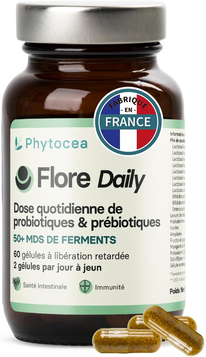 Probiotique Flore Intestinale - Complement Alimentaire - Transit Intestinal Constipation, Troubles Digestifs - 11 Souches Probiotiques Idéal Après Detox - 60 Gélules - Fabriqué en France