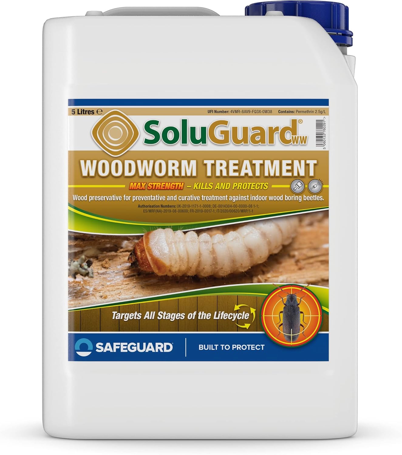 Soluguard Traitement Larves, Vers et Termites (5L) - Contre les Insectes Xylophages détruisant le Bois - Prêt à l'emploi et très Puissant