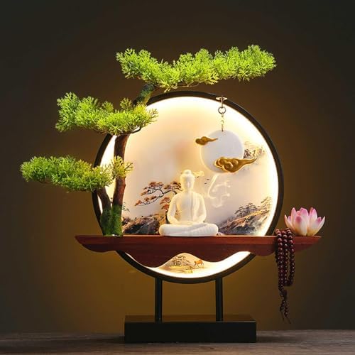 Bonsaï artificiel avec anneau de lampe LED, pin de bienvenue zen, imitation pot, décoration moderne pour la maison, le bureau, l'étagère à livres