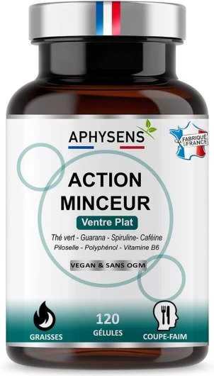 Bruleur de graisse - Boost du métabolisme - Guarana, Thé vert, Spiruline Perte de poids et Détox - 7 Actifs en 1 Effet Minceur - 120 gélules Fabrication Française - Aphysens