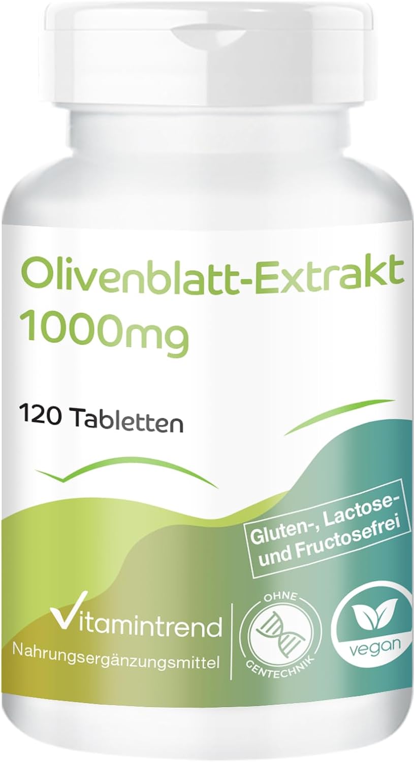 Extrait de Feuilles d'Olivier 1000mg - 120 comprimés - ! POUR 4 MOIS ! - Végan – Hautement dosé - 20% d'oleuropéine - Vitamintrend®