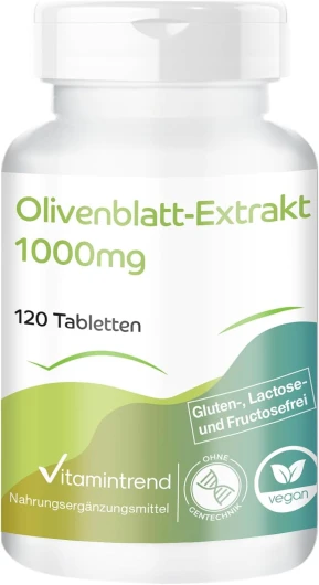 Extrait de Feuilles d'Olivier 1000mg - 120 comprimés - ! POUR 4 MOIS ! - Végan – Hautement dosé - 20% d'oleuropéine - Vitamintrend®