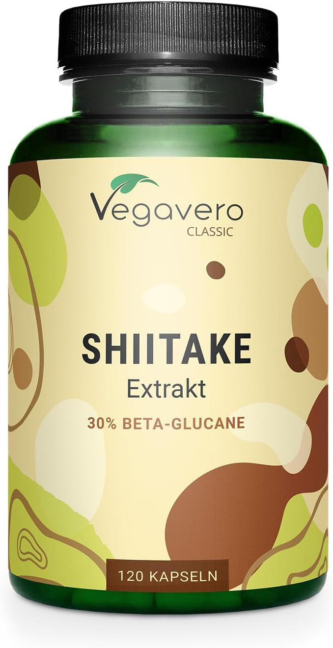 Shiitake Vegavero® - Dosage Élevé : 750 mg d’Extrait - Avec 40% Polysaccharides + 30% Bêta-Glucanes - Défenses Immunitaires + Anti-Stress - 120 Gélules - VEGAN