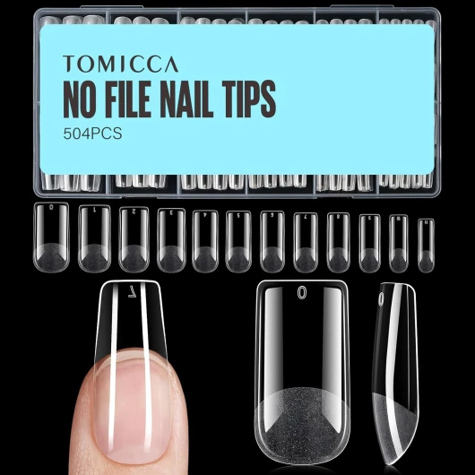 504 Pièces Capsule Americaine Ongle, 12 Tailles Carré Moyen Semi Givré Faux Ongles, Avec Valise De Rangement, Pose Americaine Capsule pour Diy Nail Art