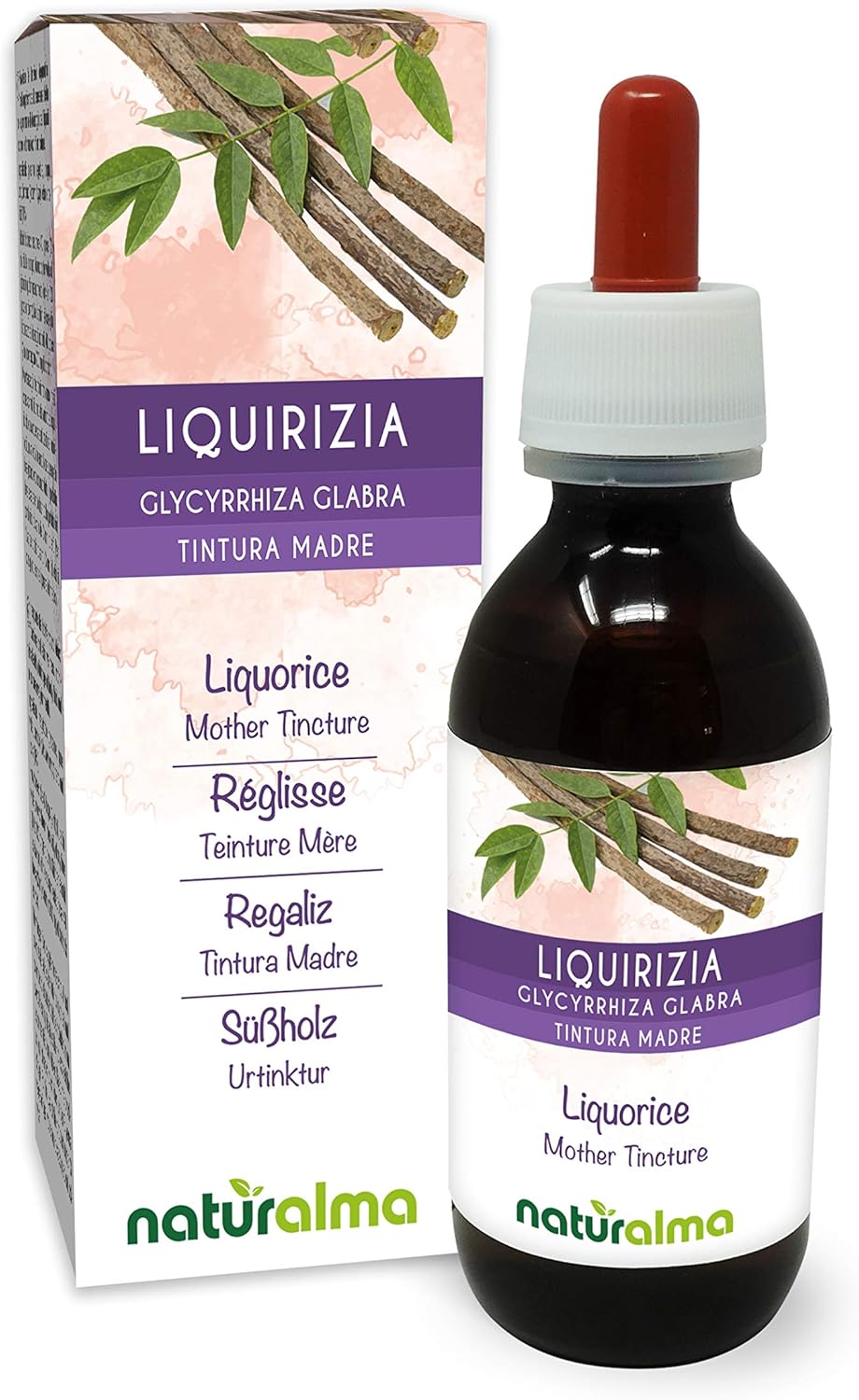 Réglisse (Glycyrrhiza glabra) racines Teinture Mère sans alcool Naturalma - Extrait liquide gouttes 120 ml - Complément alimentaire - Végétalien ou végan