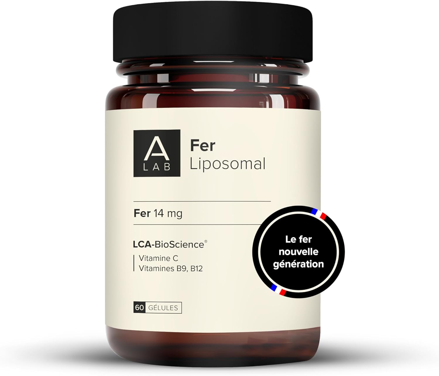 A-LAB Fer Liposomal 14 mg -Assimilation Renforcée - Complément Alimentaire Anti-Fatigue, Immunité, Carence, Energie - 60 jours de prise, Fabriqué en France