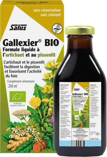Gallexier Bio - Complément Alimentaire Liquide à Base de Pissenlit et d'Artichaut et 12 Extraits Végétaux - Facilite la Digestion et le Bon Fonctionnement du Foie et de l'Estomac - 250 ml