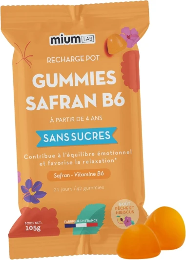Mium Lab - Gummies Safran Hautement dosé (40mg) et Vit B6 sans sucres - Enfants et Adultes - Formule exclusive - Programme 3 à 6 semaines - Fabriqué en France
