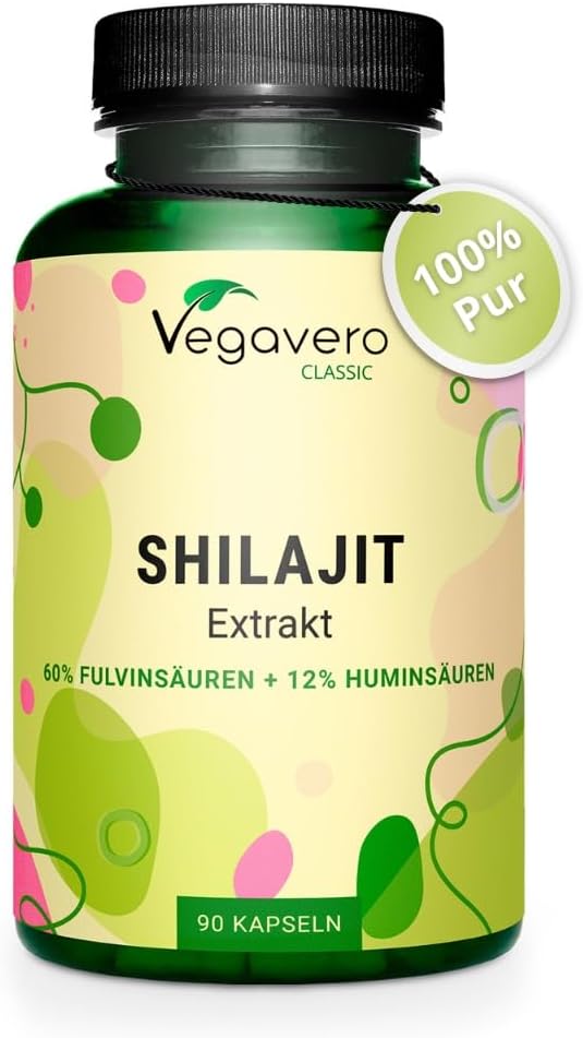 Shilajit Pure 78.000 mg Vegavero® - Extrait 60:1 - 60% Acides Fulviques + 12% Humiques - Résine de l'Himalaya - Energie + Immunité + Antioxydant - 90 Gélules - VEGAN & Sans Additifs