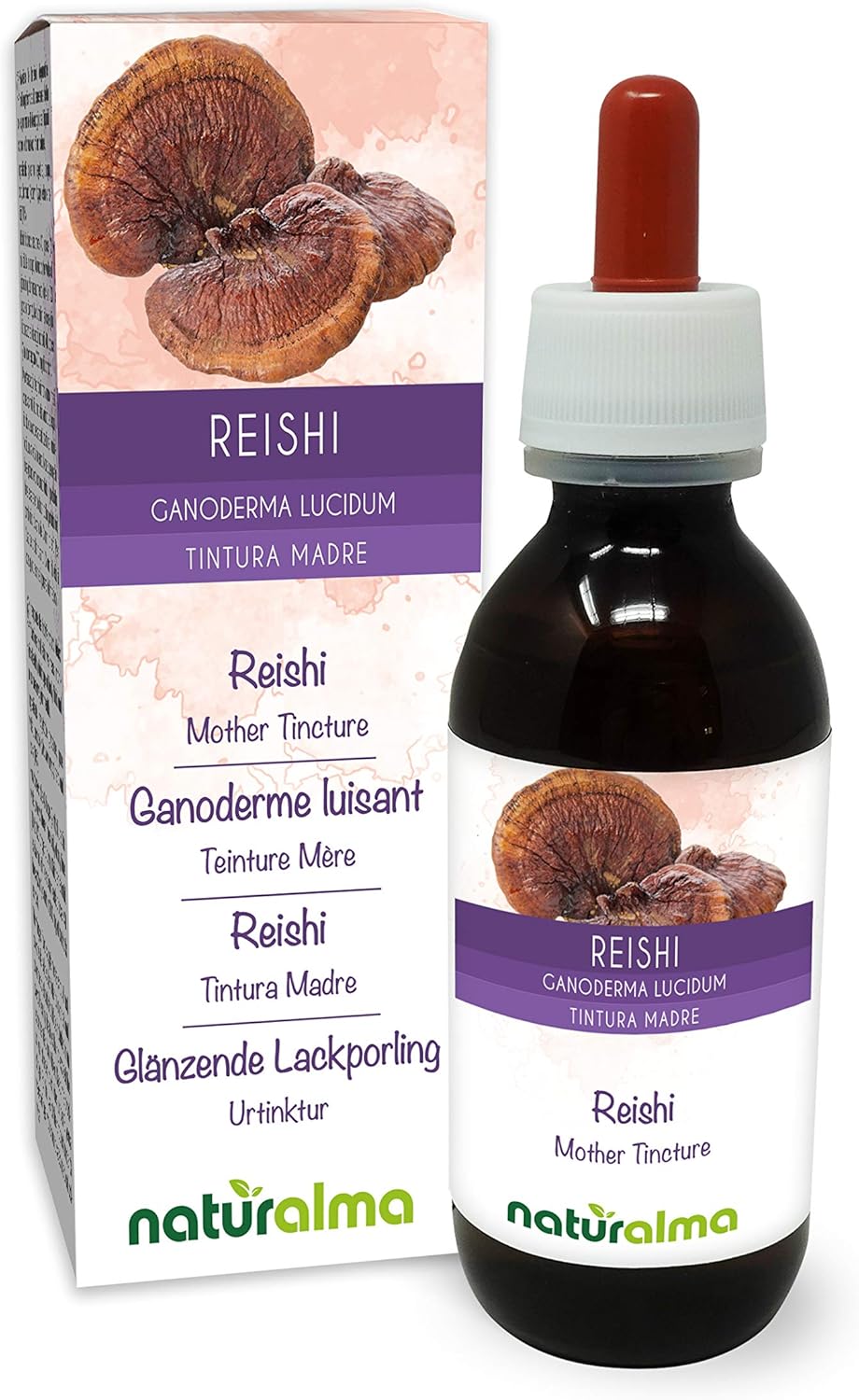 Ganoderme luisant ou Reishi (Ganoderma lucidum) champignon Teinture Mère sans alcool Naturalma - Extrait liquide gouttes 120 ml - Complément alimentaire - Végétalien ou végan