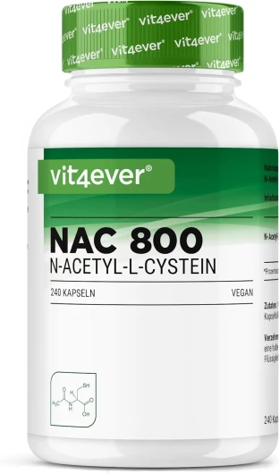 NAC - N-acétyl L-cystéine 240 gélules de 800 mg chacune - 8 mois d'approvisionnement - Forme naturelle - Vegan - Hautement dosé