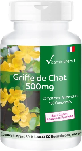 Griffe de chat 500 mg - 180 comprimés pour 3 mois - Emballage géant - Vegan - Vitamintrend®