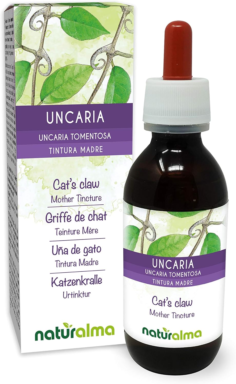 Griffe de chat (Uncaria tomentosa) écorce Teinture Mère sans alcool Naturalma - Extrait liquide gouttes 120 ml - Complément alimentaire - Végétalien ou végan