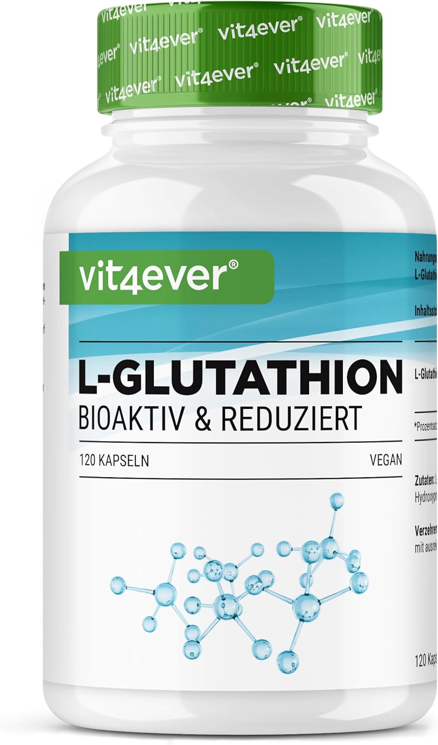 L-Glutathion - 120 gélules avec 500 mg par gélule - Premium : Glutathion réduit & bioactif issu de la fermentation - Hautement dosé - Vegan