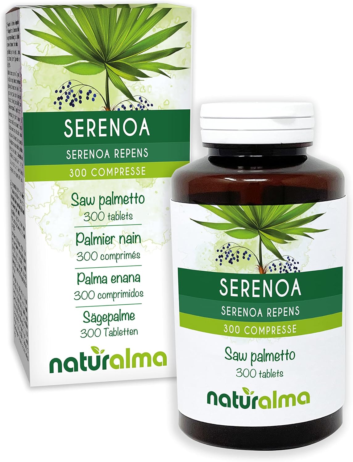 Palmier nain ou Palmier de Floride (Serenoa repens ou Sabal serrulata) fruits Naturalma - 150 g - 300 comprimés - Complément alimentaire - Naturel et Végétalien