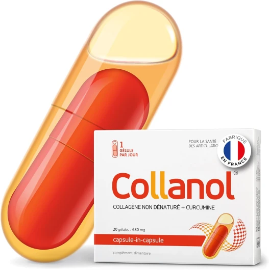 Innovation dans le soin des articulations saines Formule liquide dans une double capsule Collagène 3D + extrait micellaire de racines de curcuma 1 capsule/jour - (Paquet de 1) 20 gélules