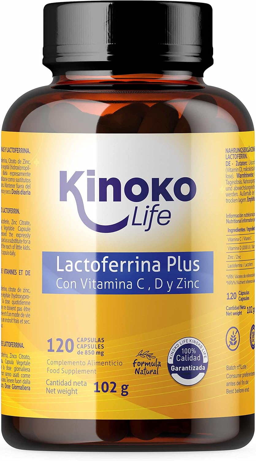 LactoFerrine Plus - 120 Gélules Végétales - avec 500 mg de Vitamine C - Vitamine D 2000 UI - Citrate de zinc - Soutient un système immunitaire Sain - Sans Stéarate de Magnésium - Non OGM