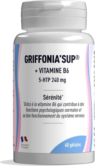Phyto Sud Griffonia'Sup - Extrait Titré à 30% de Griffonia 5HTP (240 mg/jour) avec Vitamine B6 Pour Favoriser la Sérénité - 60 Gélules - Cure 1 Mois - Fabrication Française