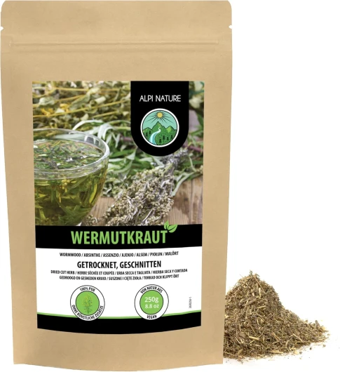 Absinthe Thé 250g par Alpi Nature, Thé en Feuilles, Herbe d'Absinthe Délicatement Séchée et Coupée