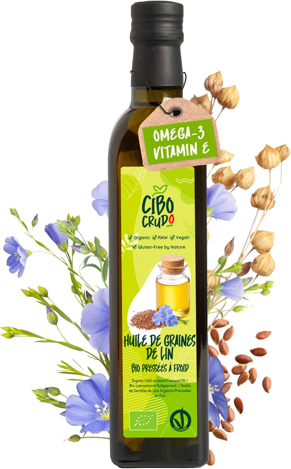 Huile de Lin Alimentaire Bio - 500ml - Huile de Lin Bio Pressé à Froid Brut et Pur - Riche en Antioxydants Calcium et Oméga 3 - Huile de Graine de Lin - Huile de Lin 500 ml (Lot de 1)