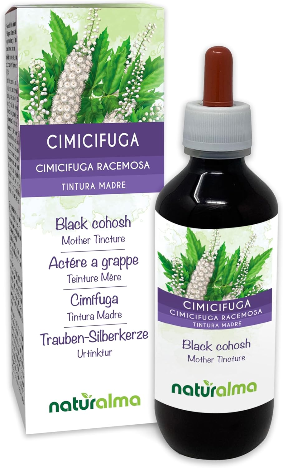 Actée à grappe (Cimicifuga racemosa ou Actaea racemosa) rhizomes Teinture Mère sans alcool Naturalma - Extrait liquide gouttes 200 ml - Complément alimentaire - Végétalien ou végan Sans alcool 200 ml (Lot de 1)