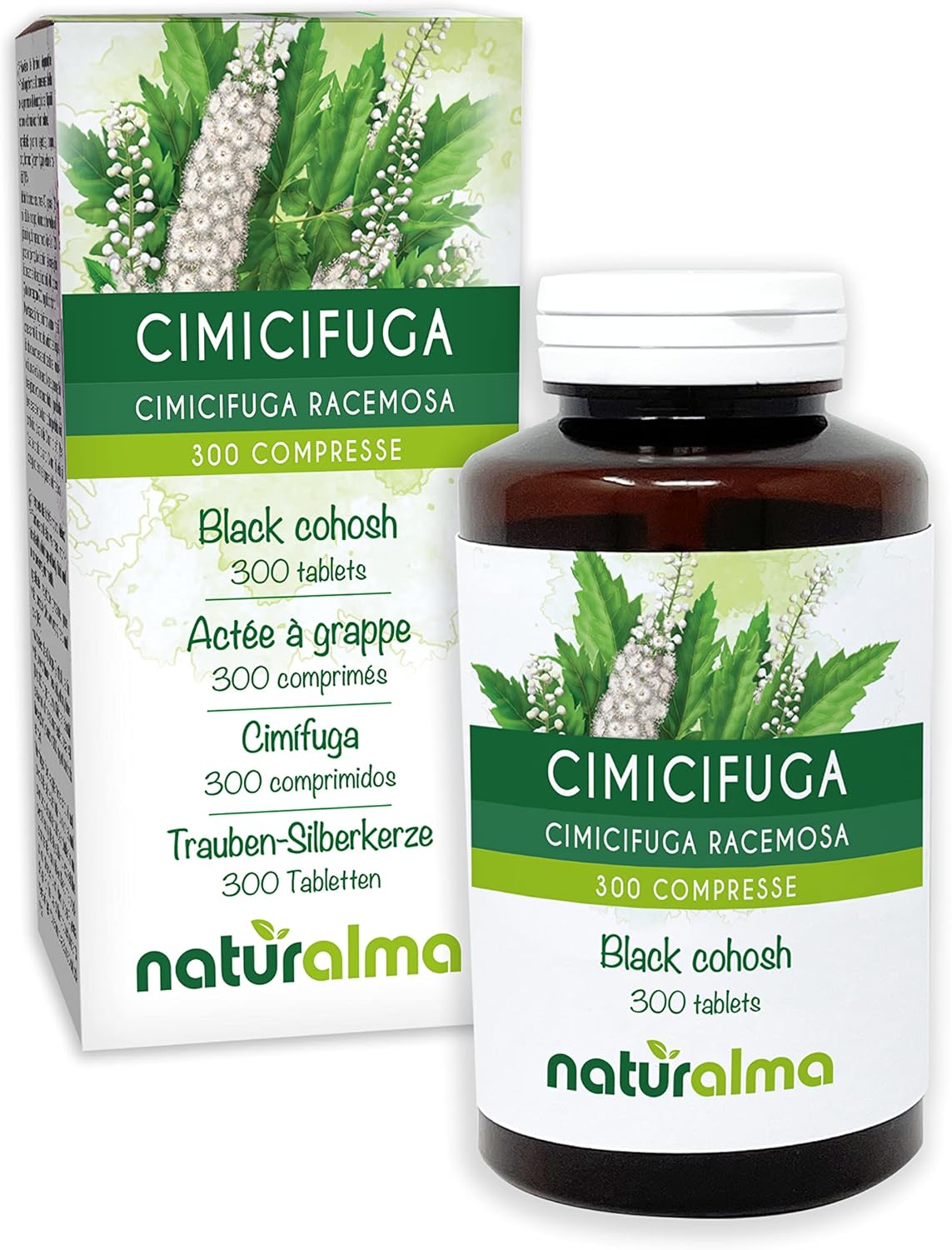 Actée à grappe (Cimicifuga racemosa ou Actaea racemosa) rhizomes Naturalma - 150 g - 300 comprimés - Complément alimentaire - Naturel et Végétalien