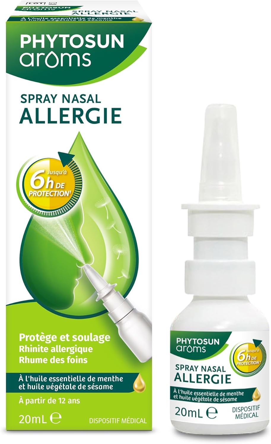 Phytosun Arôms - Spray Nasal Allergie - Aux Huiles Essentielles Et Végétales - Protège & Soulage : Rhume Des Foins, Acariens Et Poils D'animaux - 20 Ml 20 ml (Lot de 1)