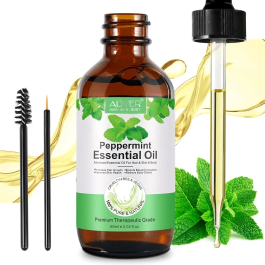 Huile essentielle de menthe poivrée 60 ml, huile essentielle de menthe poivrée, 100 % pure, naturelle, pressée à froid, pour soins capillaires, massage, soins de la peau, soulagement des maux de tête,