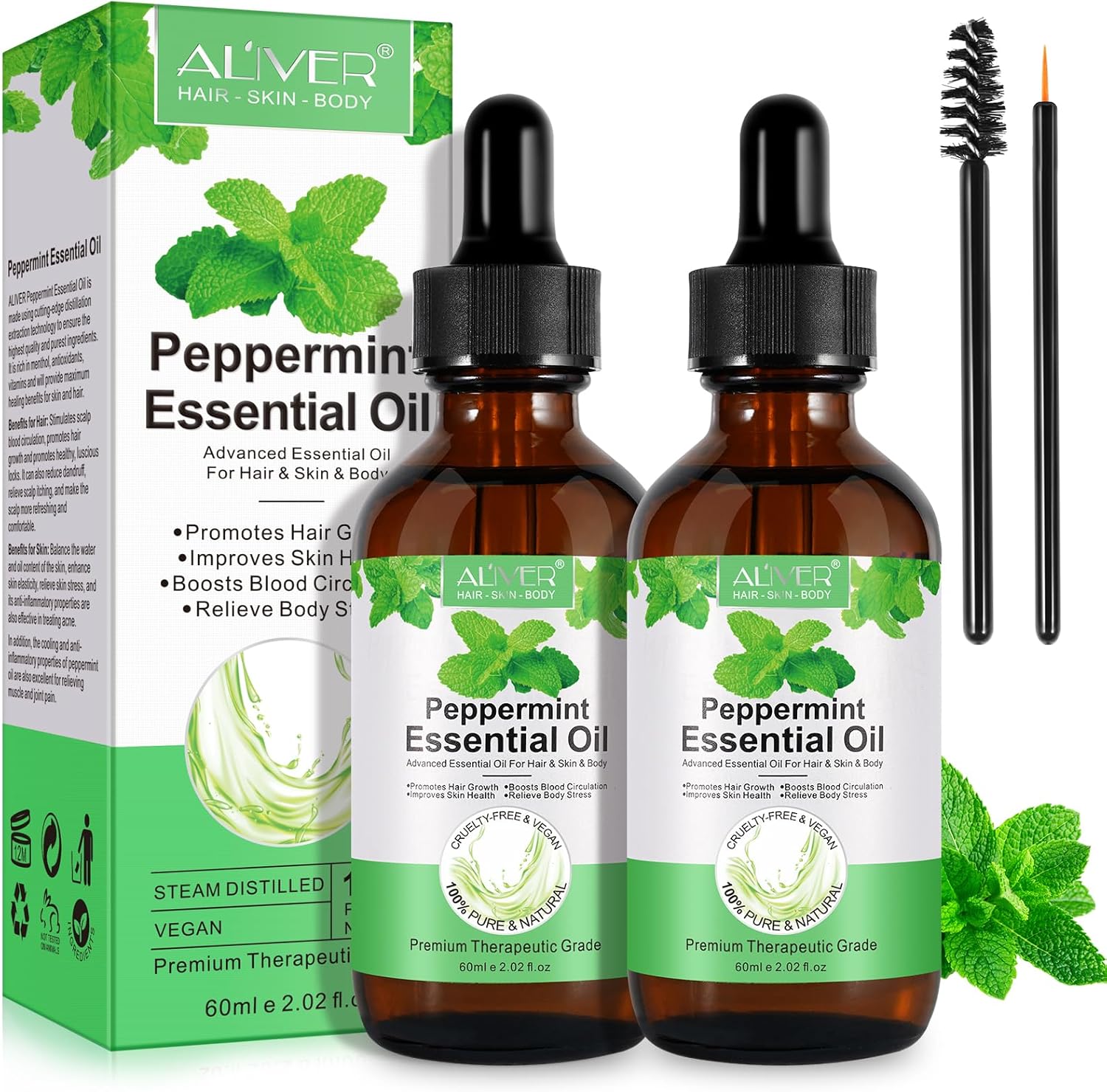 Huile essentielle de menthe poivrée, 120 ml, huile essentielle de menthe poivrée, 100 % pure, naturelle, pressée à froid, pour soins capillaires, massage, soins de la peau, soulagement des maux de