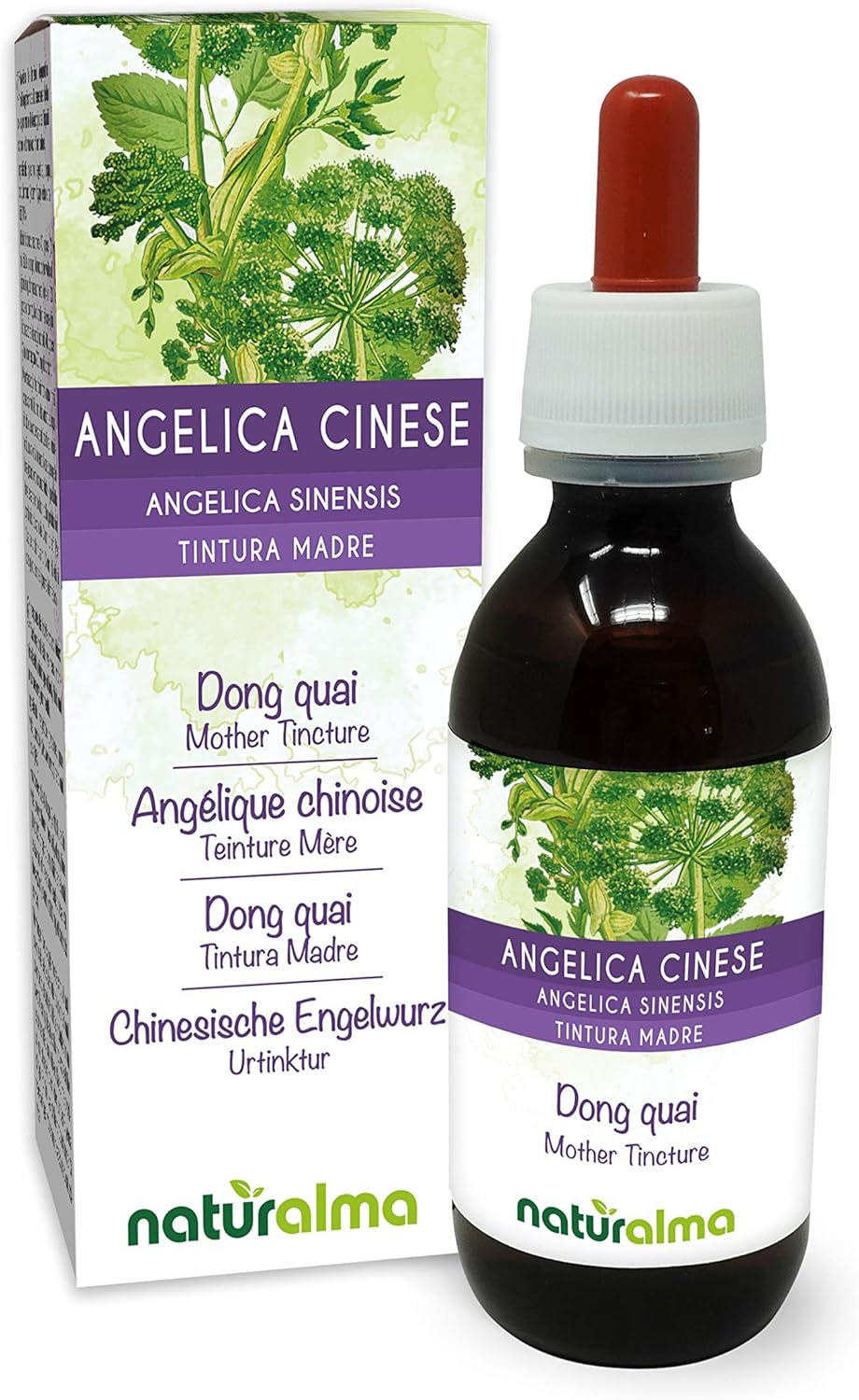 Angélique chinoise ou Dong quai (Angelica sinensis) racines Teinture Mère sans alcool Naturalma - Extrait liquide gouttes 120 ml - Complément alimentaire - Végétalien ou végan Sans alcool 120 ml (Lot de 1)