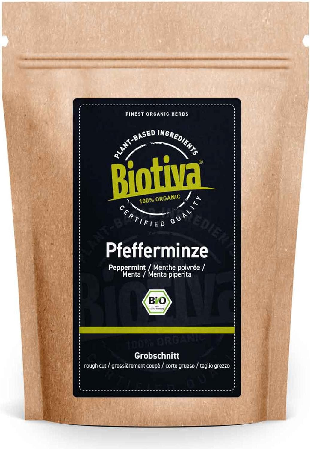 Menthe poivrée bio coupe grossière 200g (2x100g) - Thé à la menthe - Mentha piperita - embouteillé et contrôlé en Allemagne - Biotiva