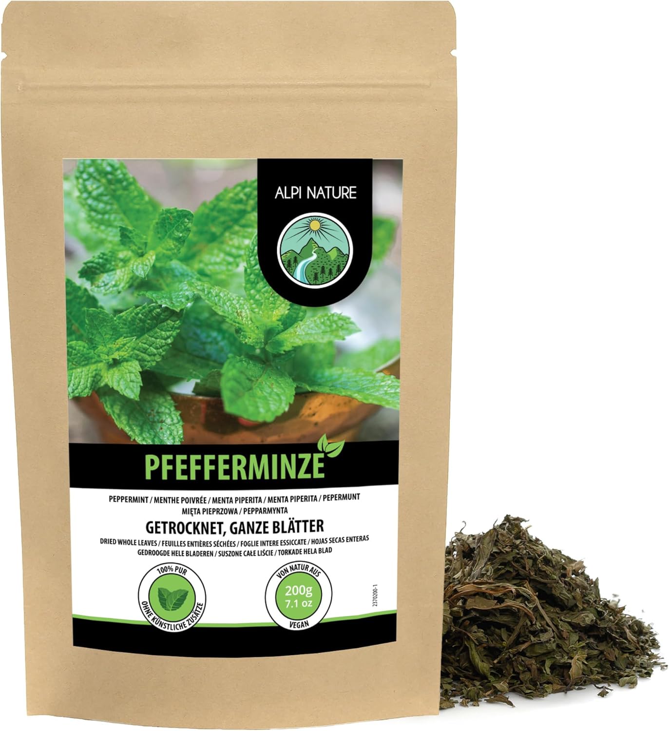Menthe Poivrée Tisane 200g par Alpi Nature, Feuilles Entières de Menthe Poivrée Séchée, Thé en Vrac 200 GR